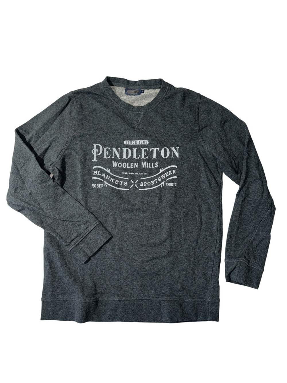 Pendleton mens M Medium grey French Terry vintage logo crewneck sweatshirt EUC
